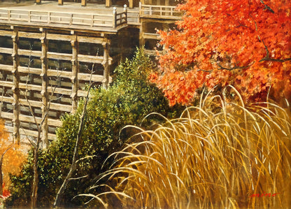 身野友之「紅葉・清水寺」油絵・M20号　拡大画像4
