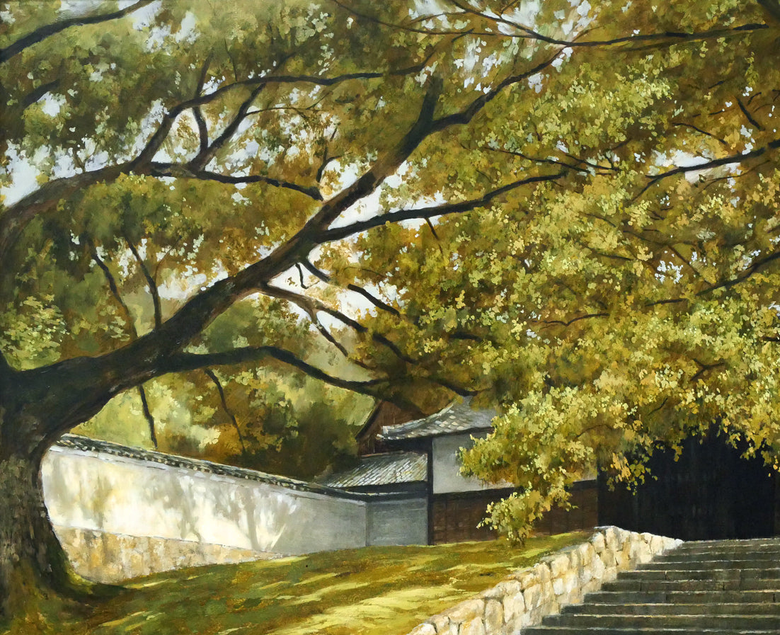 身野友之「楠若葉（京都・青蓮院）」油絵・M20号　拡大画像1