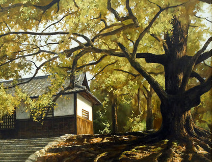 身野友之「楠若葉（京都・青蓮院）」油絵・M20号　拡大画像2