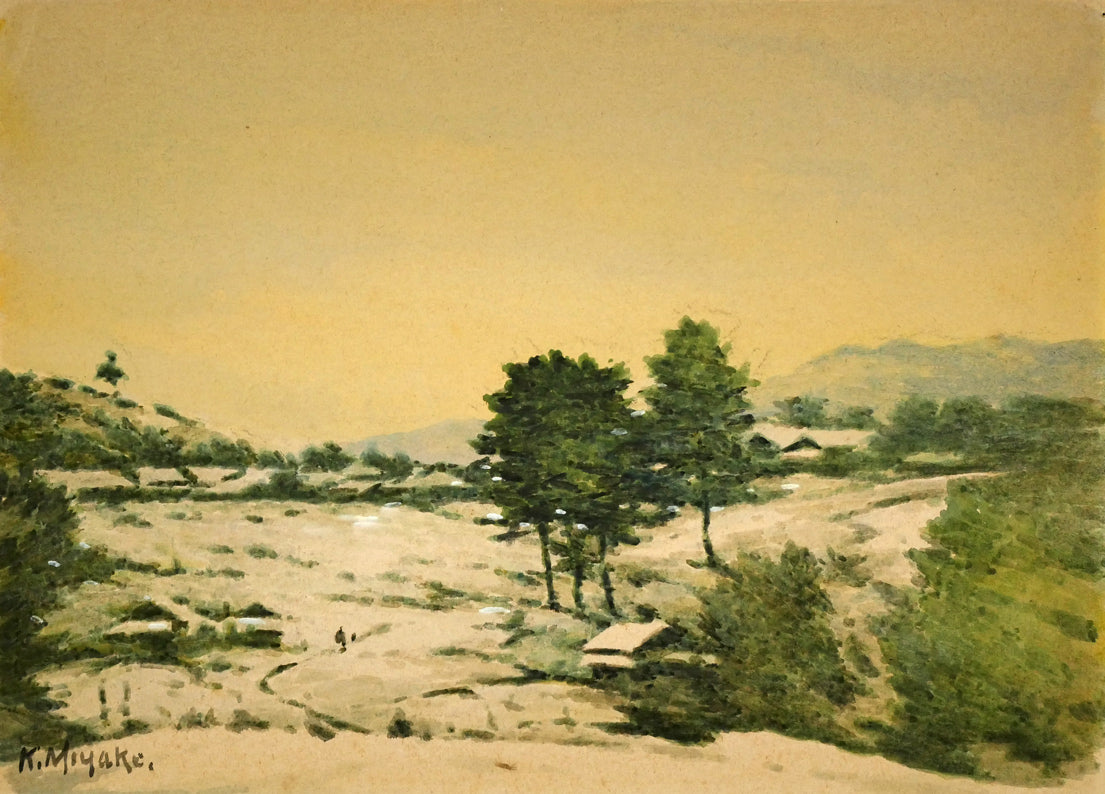三宅克己「雪の朝」水彩画・4号　作品全体画像