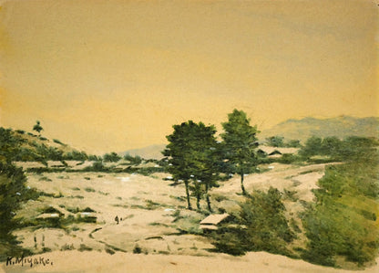 三宅克己「雪の朝」水彩画・4号　作品全体画像