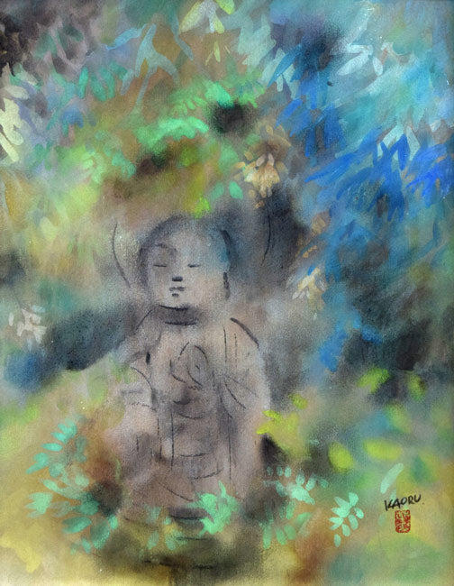 宮木薫「お地蔵さん」グワッシュ（水彩）・F6号　作品全体拡大画像