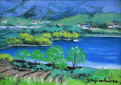 宮倉靖三「安曇野（木崎湖・長野県）」油絵・F4号　作品全体拡大画像