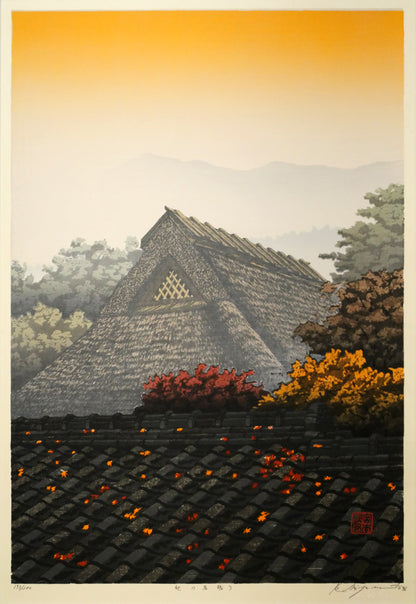 宮本秋風「秋の名残り」木版画　作品全体画像