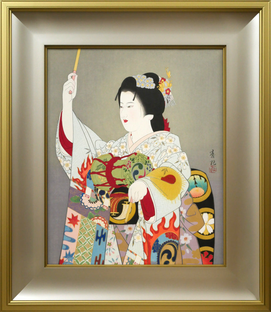 宮下壽紀「羯鼓（道城寺）」木版画