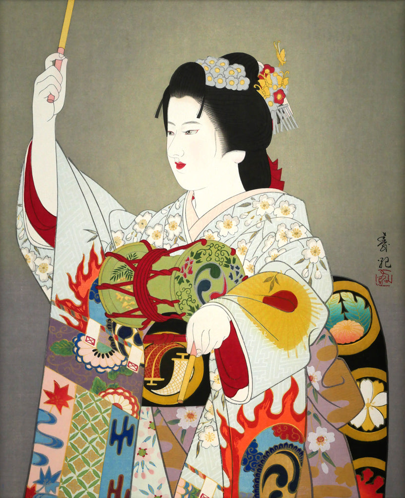 宮下壽紀「羯鼓（道城寺）」木版画　作品全体画像