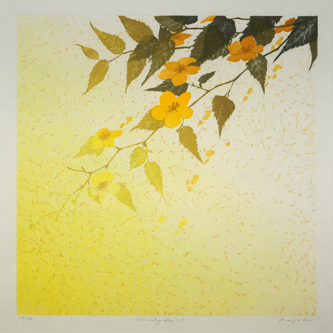 宮山加代子「WINDY　DAY-1」木版画　作品全体画像