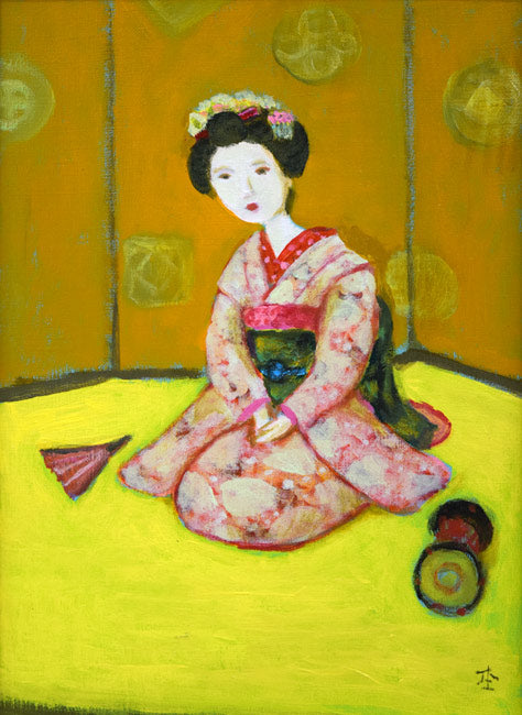 杢田たけを「舞妓」油絵・F4号　作品全体画像