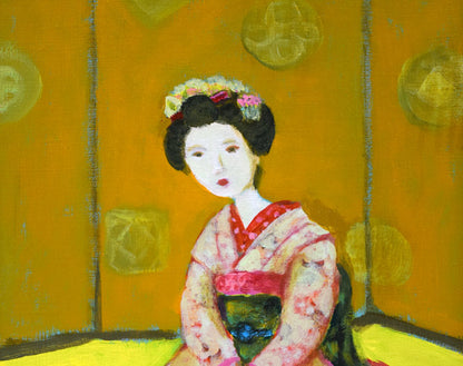 杢田たけを「舞妓」油絵・F4号　拡大画像1