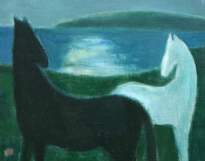 杢田たけを「月と水辺（馬）」油絵・F6号　拡大画像4