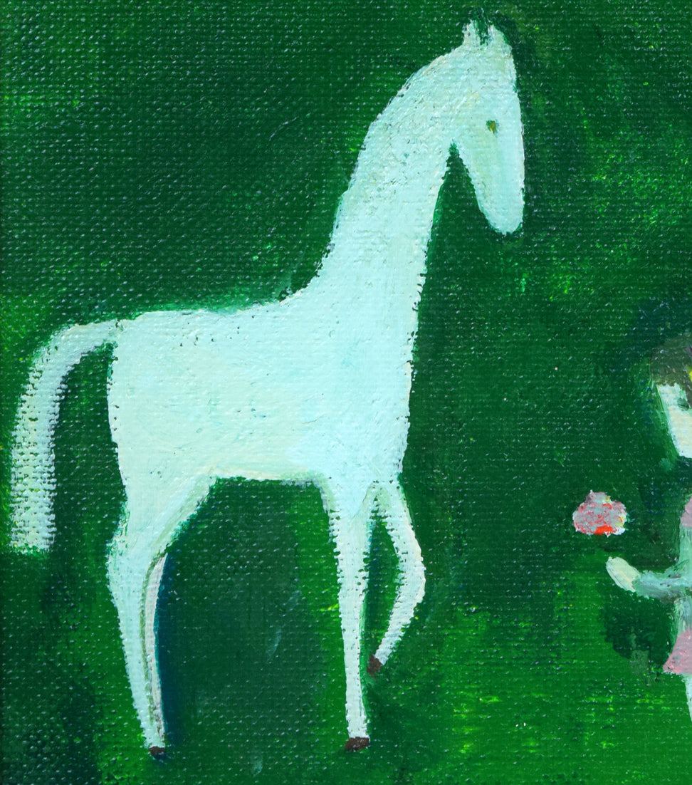 杢田たけを「馬と少女」油絵・F0号　拡大画像1