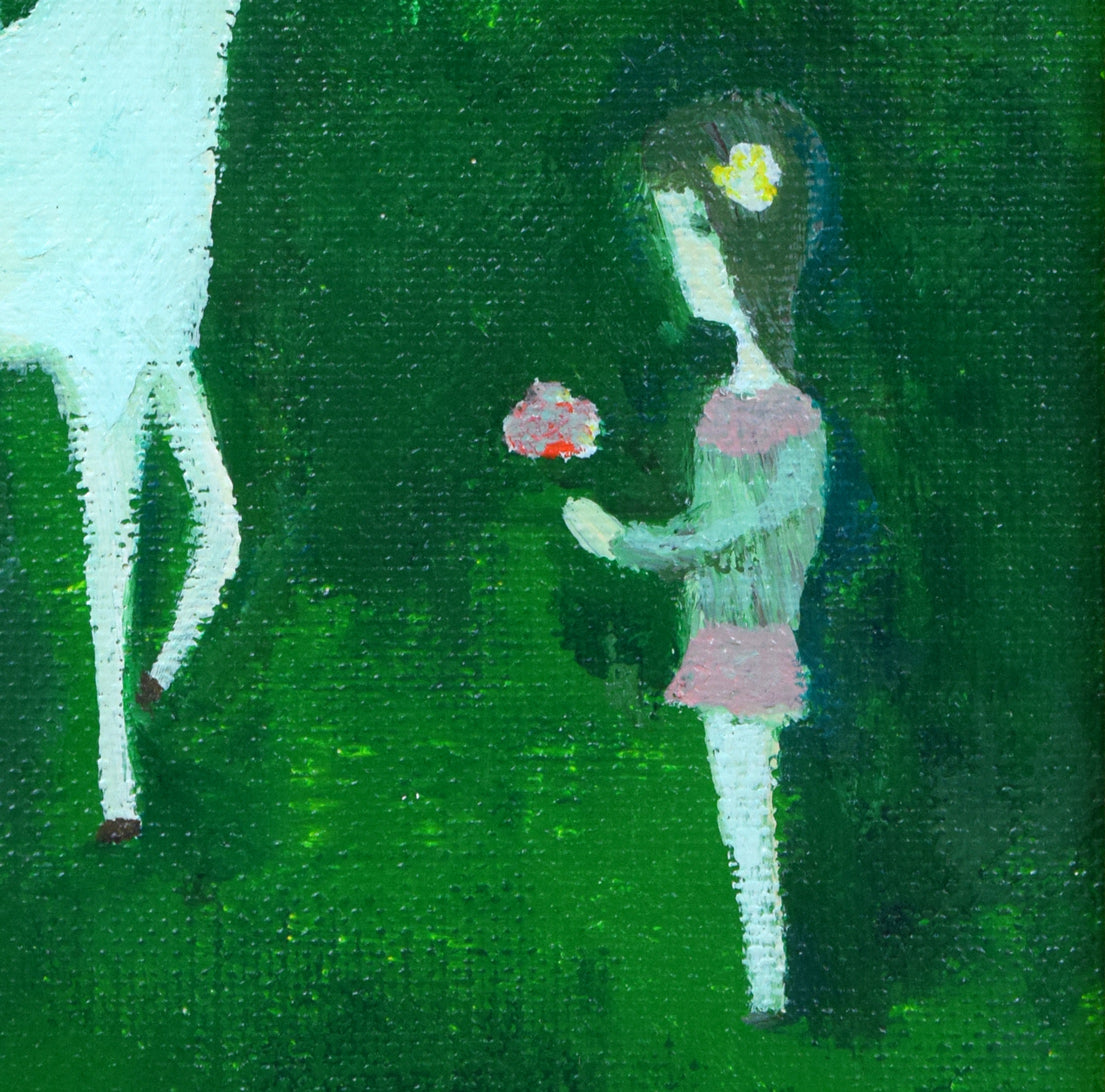杢田たけを「馬と少女」油絵・F0号　拡大画像3