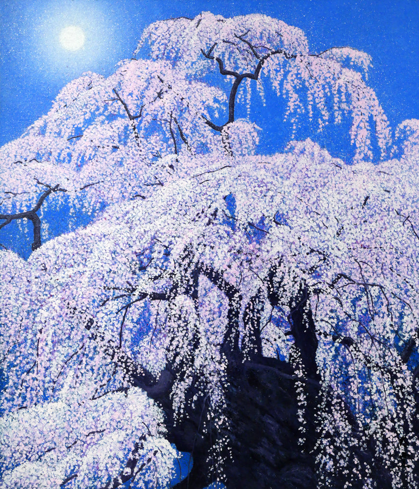 百瀬太虚「花天（滝桜）」油絵・F10号　作品全体画像