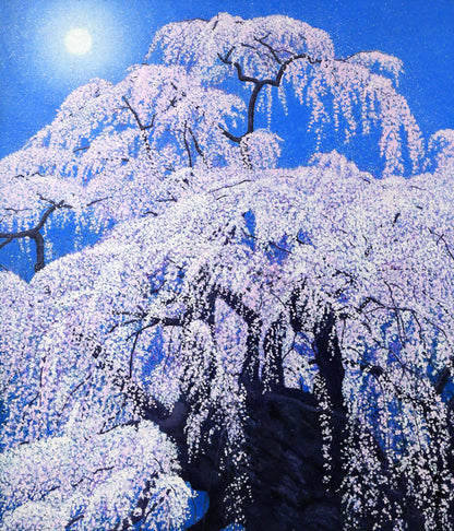 百瀬太虚「花天（滝桜）」油絵・F10号　作品全体画像