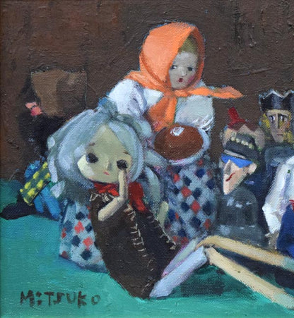 森本光子「人形」油絵・M4号　拡大画像1