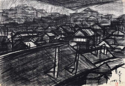 森本三郎「小樽風景」コンテ画・6号　作品全体拡大画像