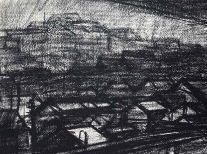 森本三郎「小樽風景」コンテ画・6号　拡大画像1