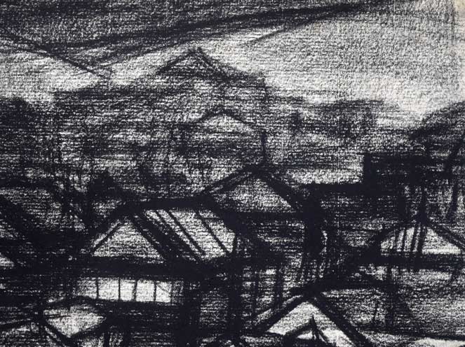 森本三郎「小樽風景」コンテ画・6号　拡大画像2