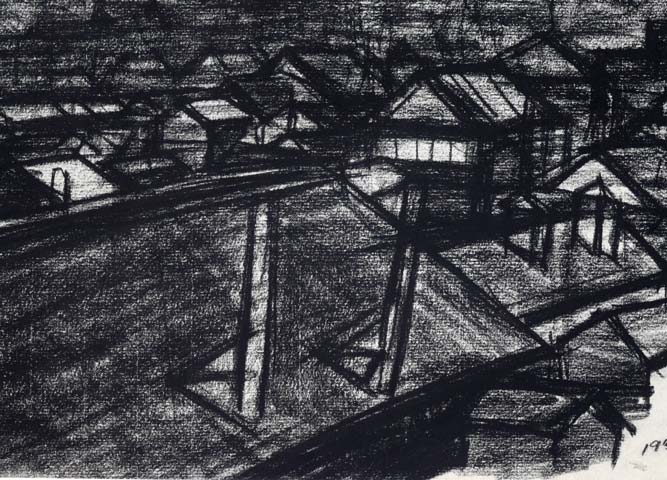 森本三郎「小樽風景」コンテ画・6号　拡大画像3