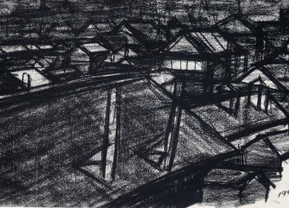 森本三郎「小樽風景」コンテ画・6号　拡大画像3