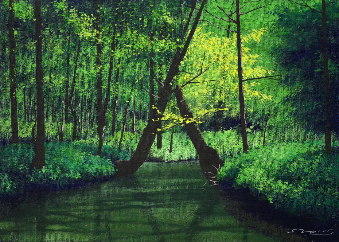 森秀雄「緑韻」油絵・F4号　作品全体画像