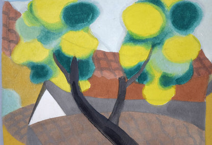 森義利「トレドの裏町（スペイン）」水彩画　拡大画像1