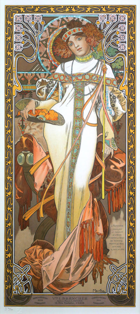 アルフォンス　ミュシャ(Alphonse　MUCHA)「秋（FALL　OF　THE　SEASONS，1900）」リトグラフ　作品全体拡大画像