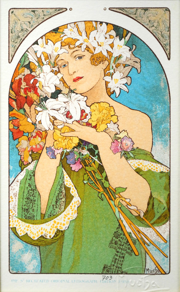 アルフォンス　ミュシャ(Alphonse　MUCHA)「花」リトグラフ　作品全体画像