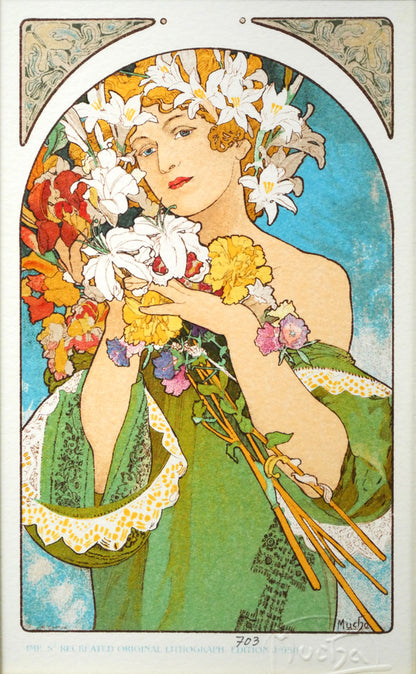アルフォンス　ミュシャ(Alphonse　MUCHA)「花」リトグラフ　作品全体画像