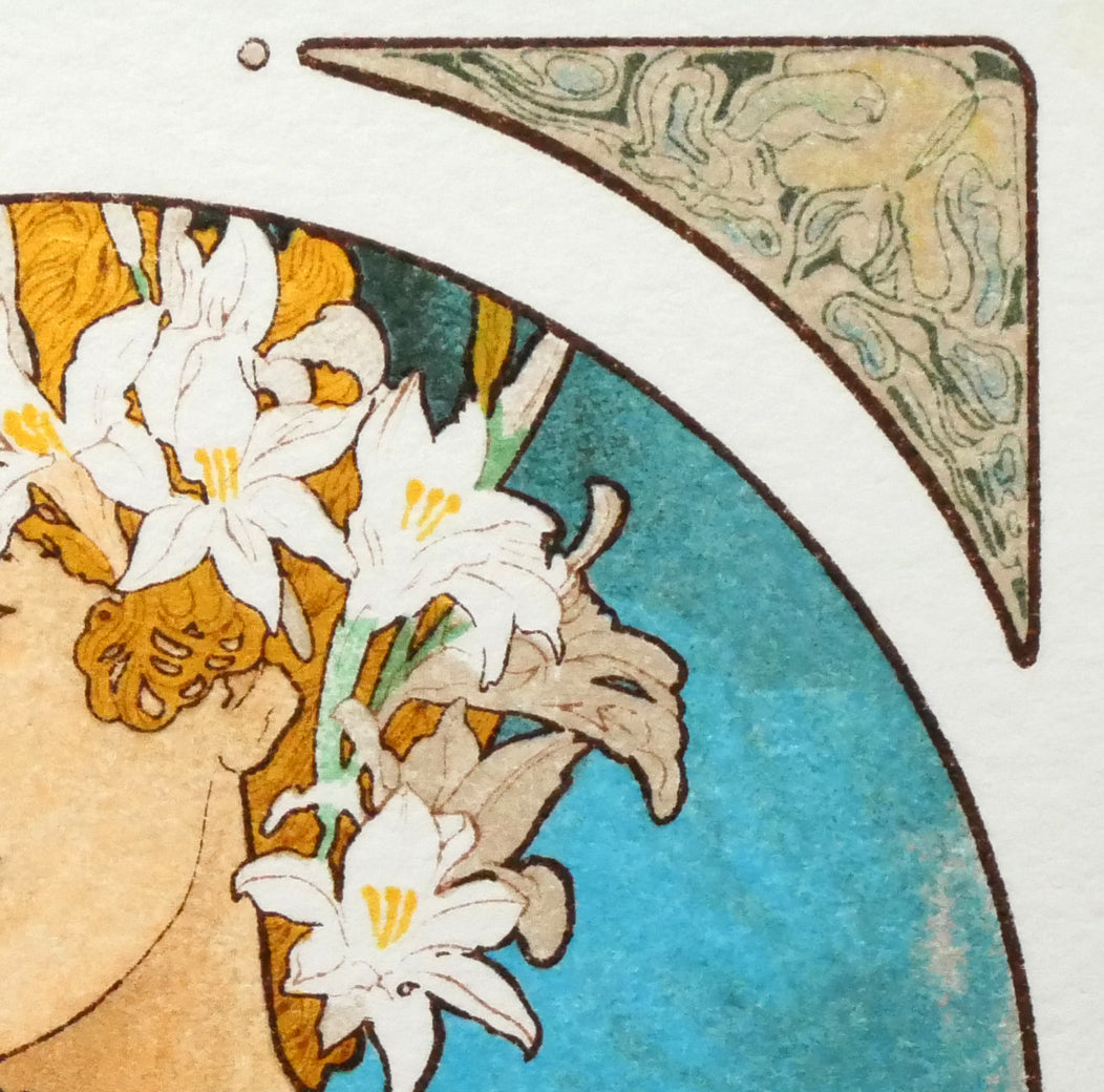 アルフォンス　ミュシャ(Alphonse　MUCHA)「花」リトグラフ　拡大画像3