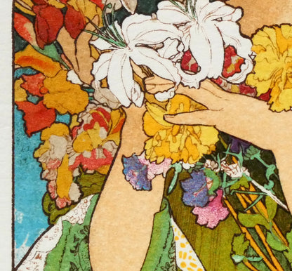 アルフォンス　ミュシャ(Alphonse　MUCHA)「花」リトグラフ　拡大画像4
