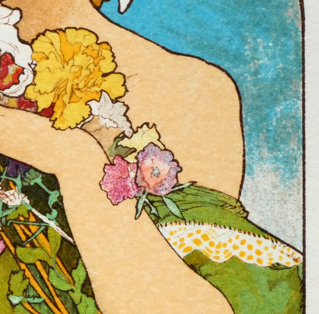 アルフォンス　ミュシャ(Alphonse　MUCHA)「花」リトグラフ　拡大画像5