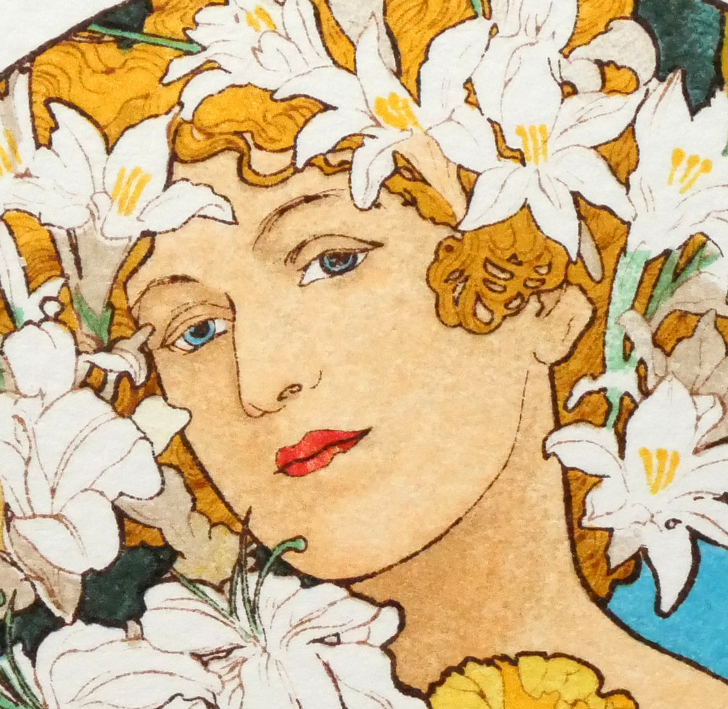 アルフォンス　ミュシャ(Alphonse　MUCHA)「花」リトグラフ　拡大画像2