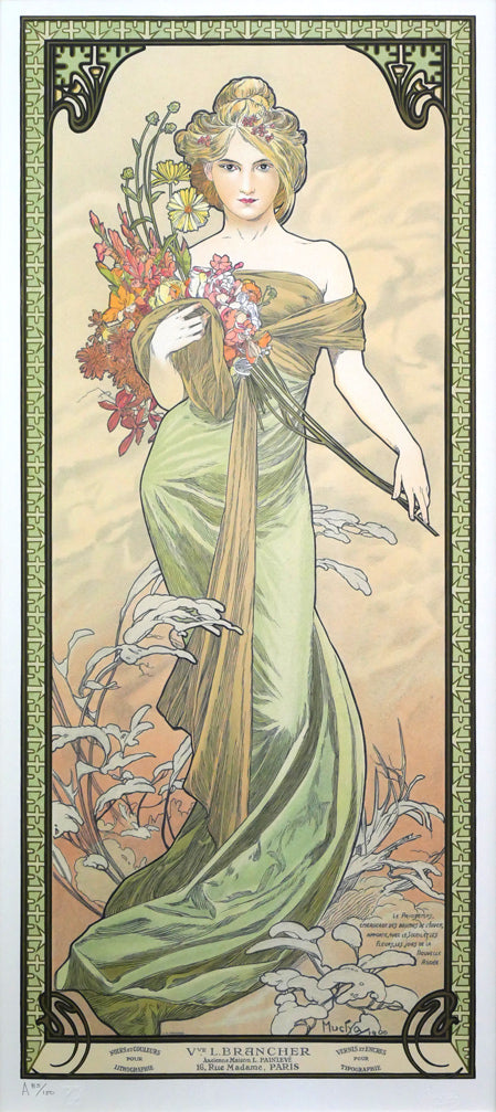 アルフォンス　ミュシャ(Alphonse　MUCHA)「春（THE　SEASON　1900／SPRING）」リトグラフ　作品全体拡大画像