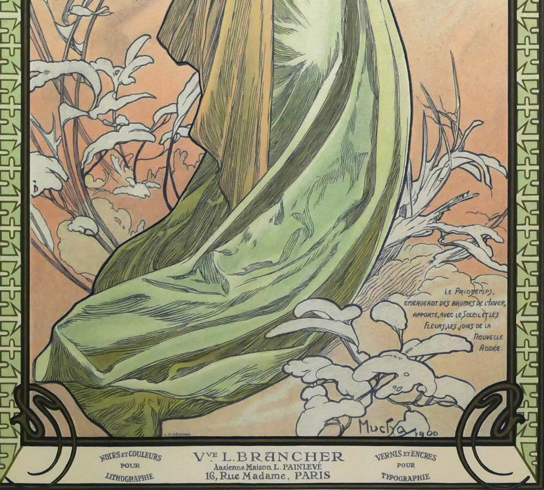 アルフォンス　ミュシャ(Alphonse　MUCHA)「春（THE　SEASON　1900／SPRING）」リトグラフ　拡大画像3