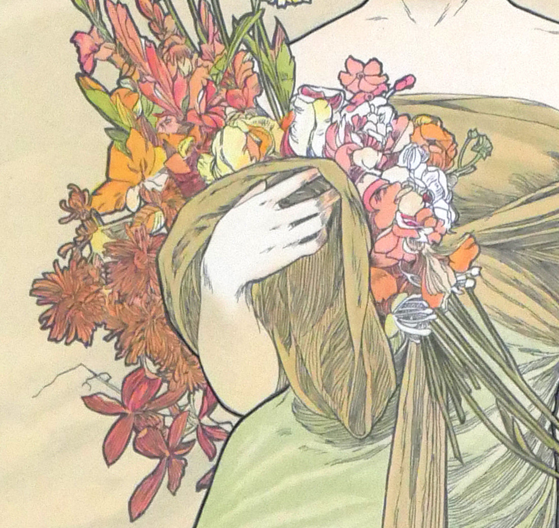 アルフォンス　ミュシャ(Alphonse　MUCHA)「春（THE　SEASON　1900／SPRING）」リトグラフ　拡大画像5