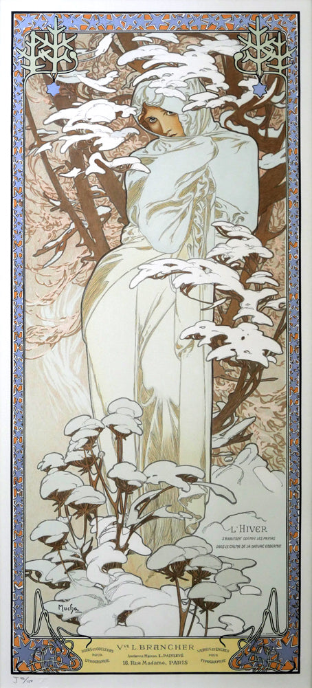 アルフォンス　ミュシャ(Alphonse　MUCHA)「冬（WINTER　OF　THE　SEASONS，1900）」リトグラフ　作品全体拡大画像