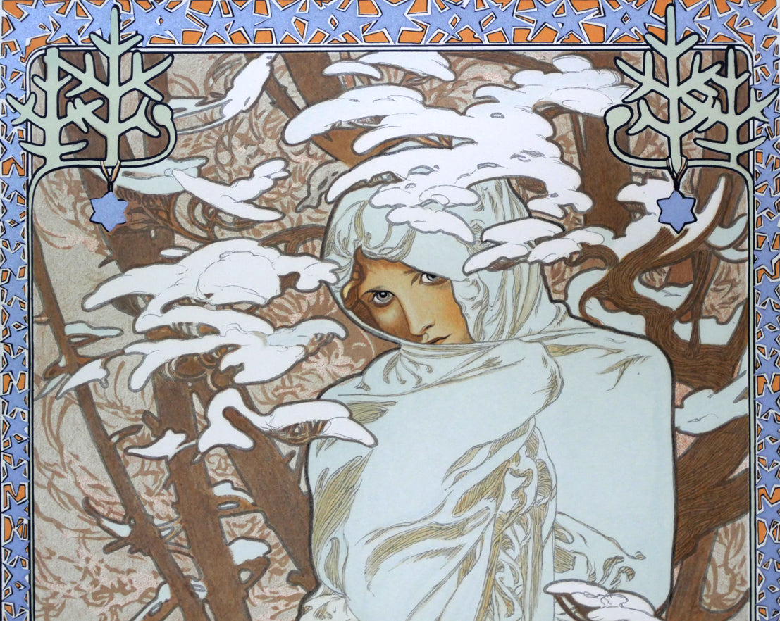 アルフォンス　ミュシャ(Alphonse　MUCHA)「冬（WINTER　OF　THE　SEASONS，1900）」リトグラフ　拡大画像1