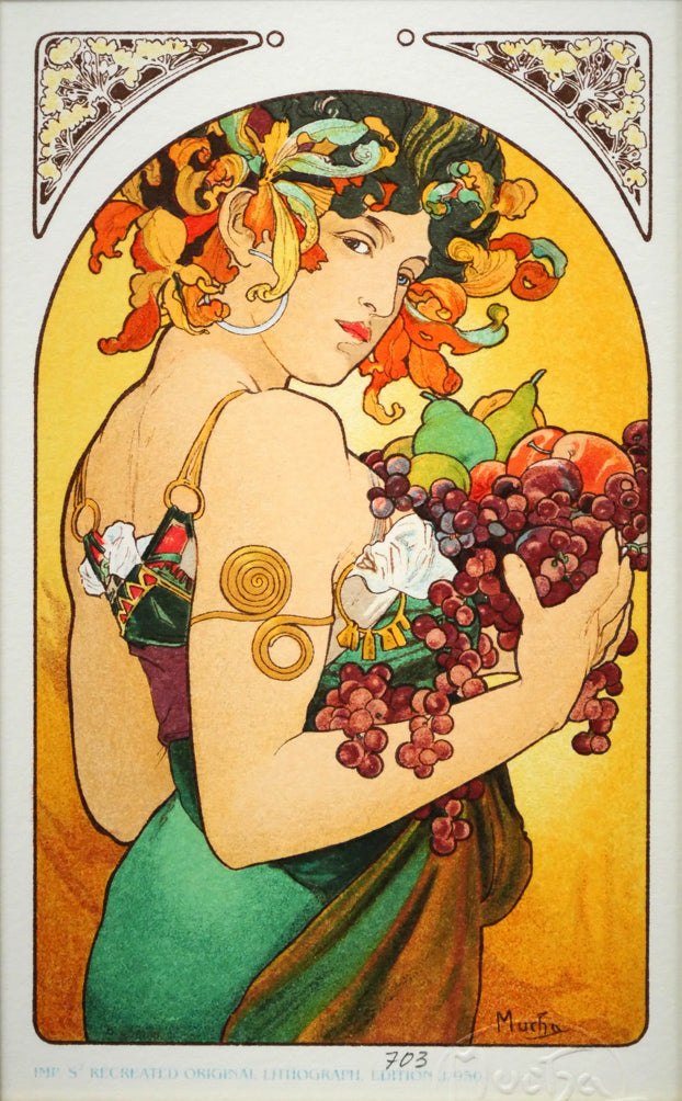 アルフォンス　ミュシャ(Alphonse　MUCHA)「果物」リトグラフ　作品全体画像