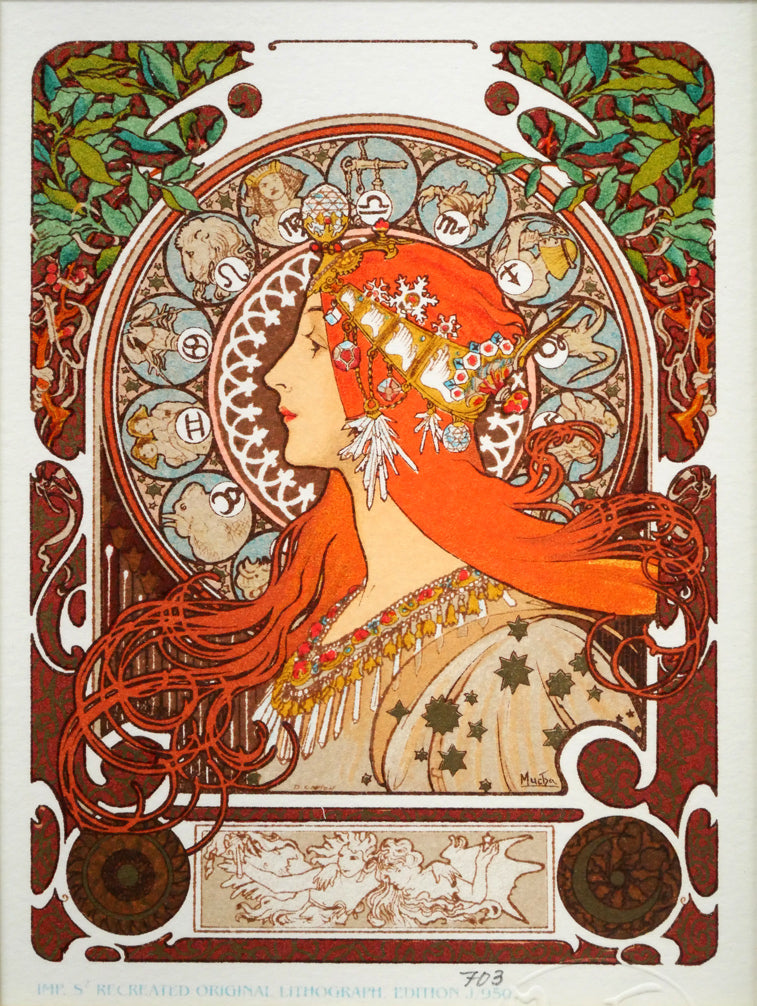 アルフォンス　ミュシャ(Alphonse　MUCHA)「黄道十二宮（ゾディアック）」リトグラフ　作品全体画像