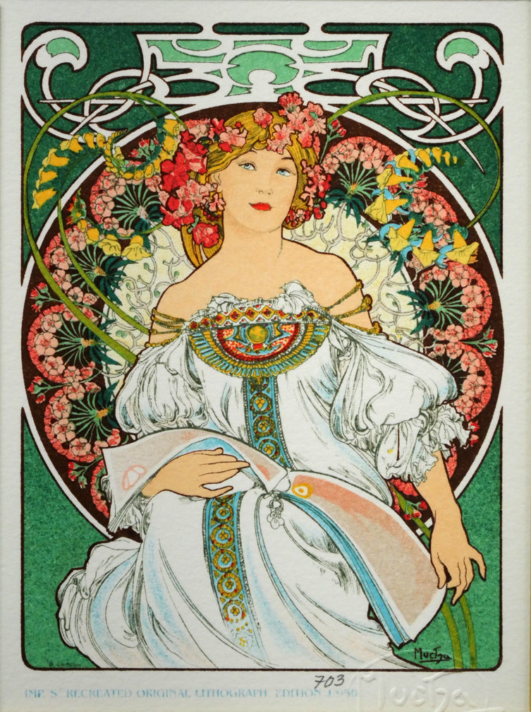 アルフォンス　ミュシャ(Alphonse　MUCHA)「夢想」リトグラフ　作品全体画像