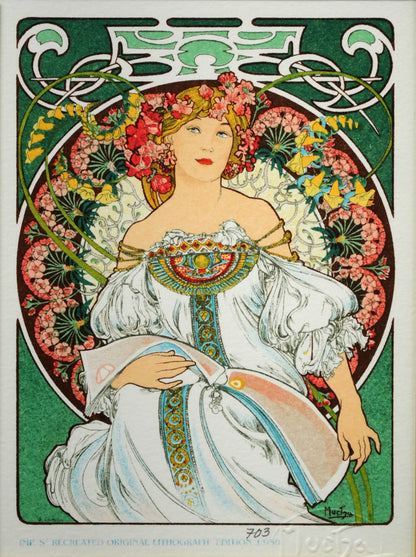 アルフォンス　ミュシャ(Alphonse　MUCHA)「夢想」リトグラフ　作品全体画像
