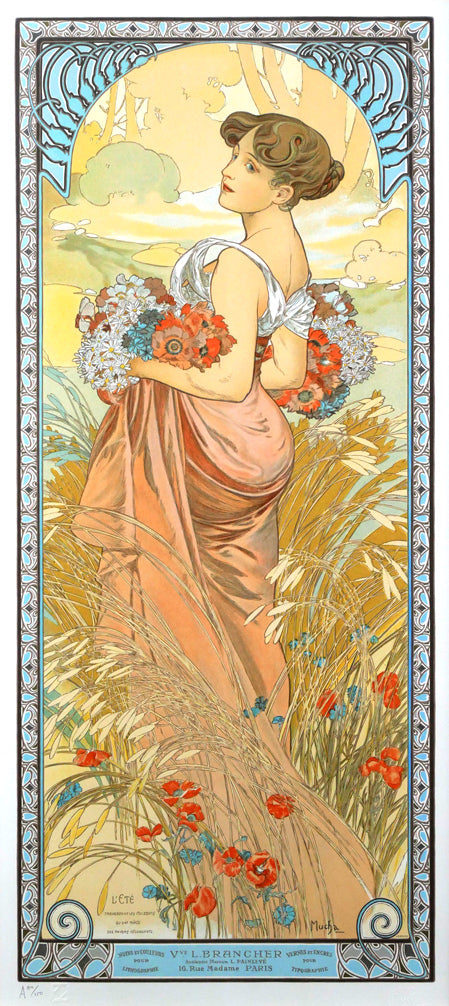 アルフォンス　ミュシャ(Alphonse　MUCHA)「夏（A　GIRL　IN　THE　FIRLD）」リトグラフ　作品全体拡大画像