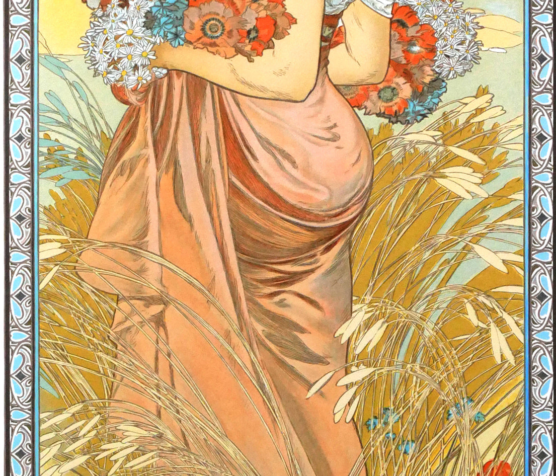 アルフォンス　ミュシャ(Alphonse　MUCHA)「夏（A　GIRL　IN　THE　FIRLD）」リトグラフ　拡大画像4