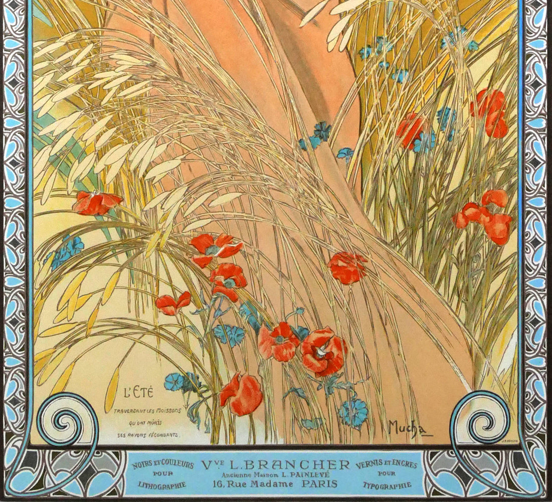 アルフォンス　ミュシャ(Alphonse　MUCHA)「夏（A　GIRL　IN　THE　FIRLD）」リトグラフ　拡大画像5