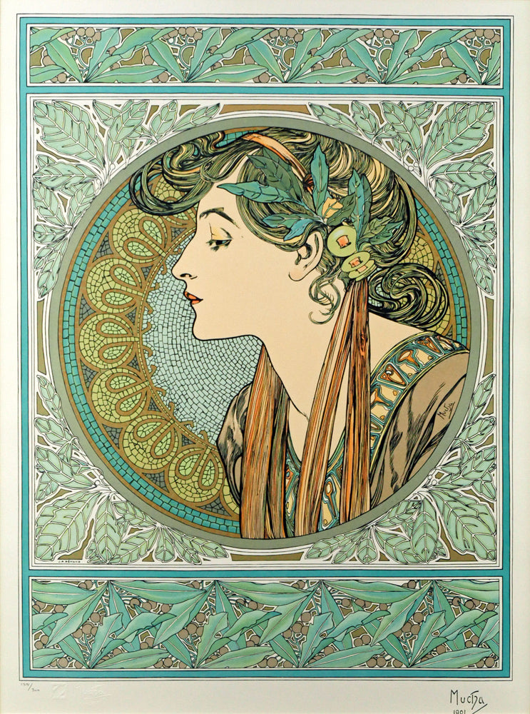 アルフォンス　ミュシャ(Alphonse　MUCHA)「ローレル（LAUREL）」リトグラフ　作品全体画像