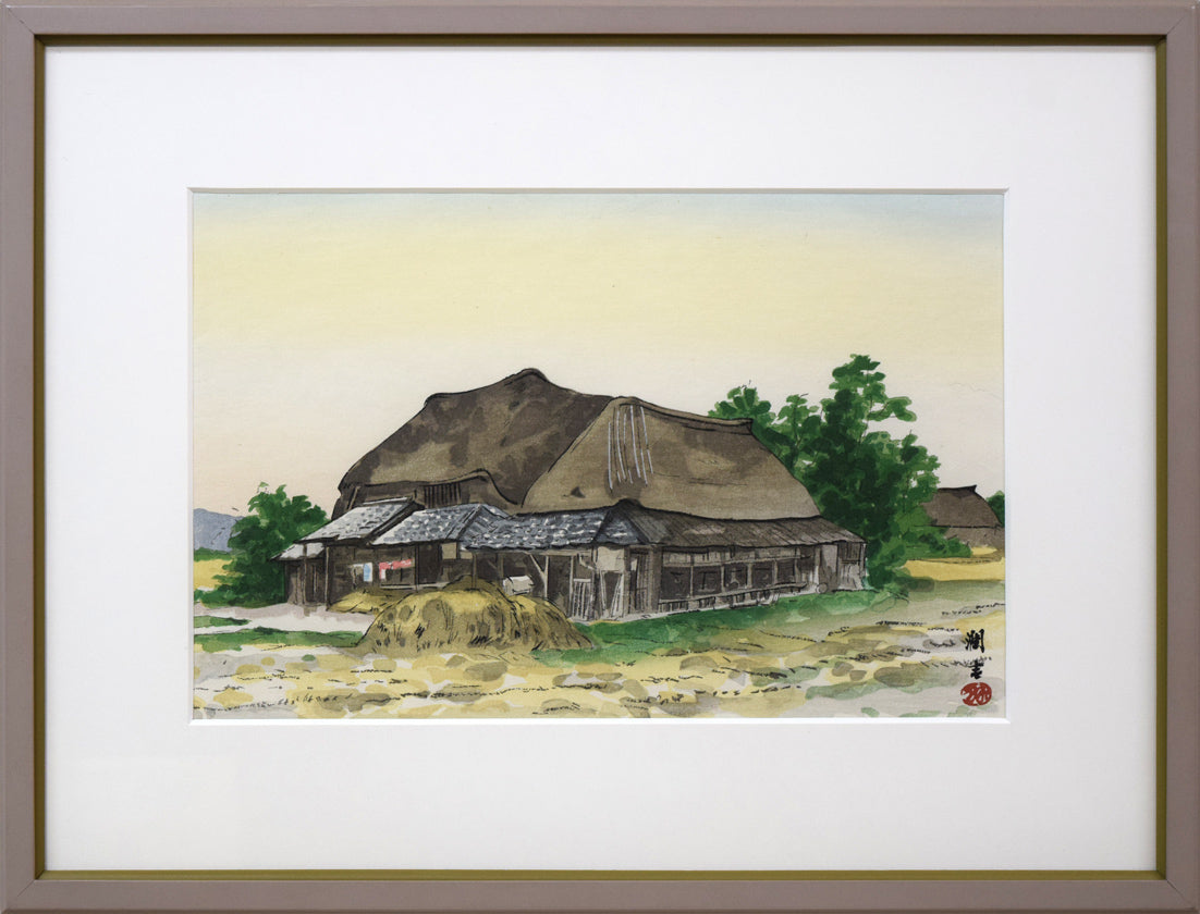 向井潤吉「麦秋（佐賀県6月）」木版画
