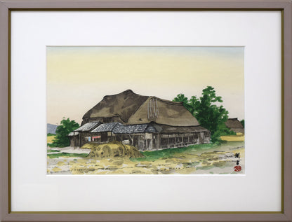 向井潤吉「麦秋（佐賀県6月）」木版画