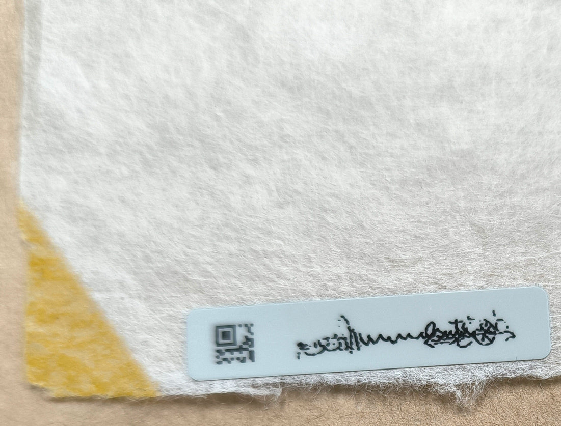 棟方志功「燕浪の柵（無尽蔵画柵）」板画に裏手彩　鑑定証シール拡大画像