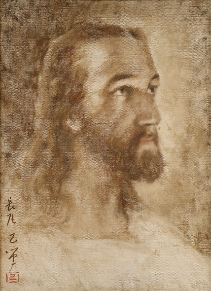 長尾己「イエス・キリスト像」油絵・F4号　作品全体画像